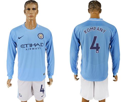 Manchester City #4 Company Home Long Sleeves Soccer Club Jersey - Click Image to Close